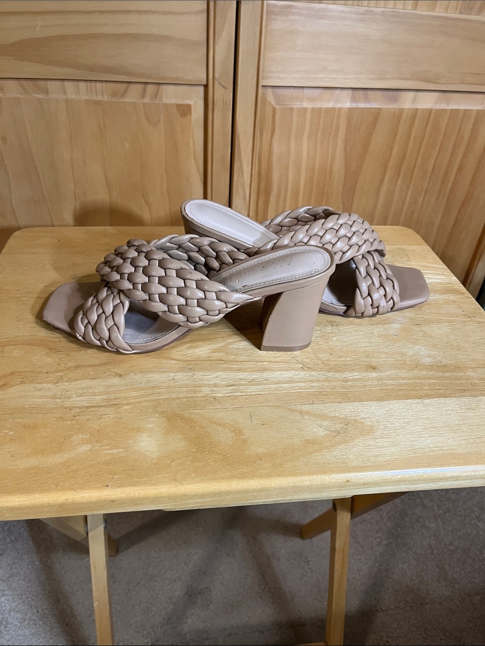 Anne Klein Taupe Braided Block Heel Mules